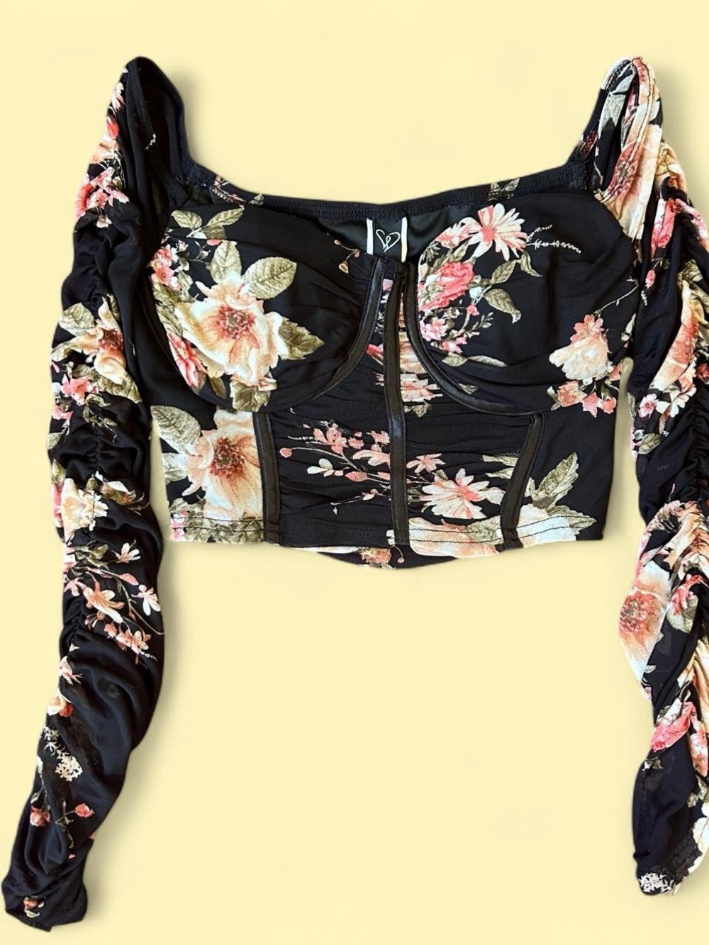 Windsor Black Floral LS Bustier Crop Top